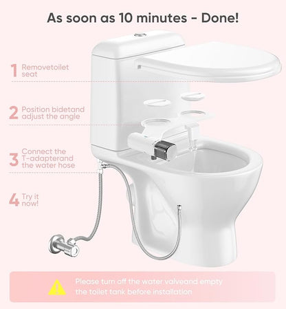Ultra-Slim Bidet Attachment, Posterior&Feminine Wash-(Retractable Dual Nozzles), Non-Electric Bidet Attachment for Toilet Seat, Adjustable Fresh Cold Water Pressure, Stainless Steel Inlet (DarkGray)