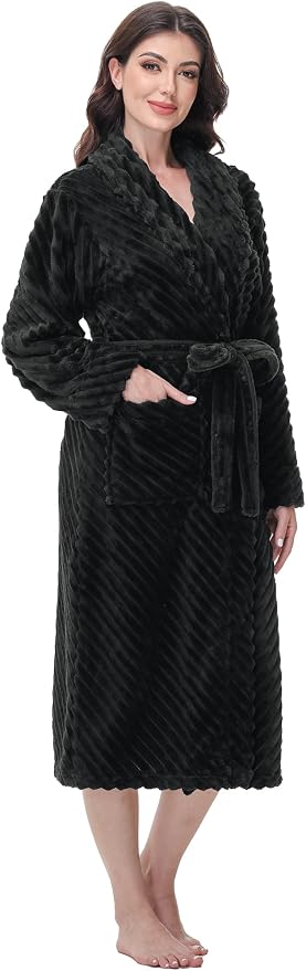 Yurhap Premium Robes for Women - Super Soft Cozy Fleece Womens Robe Plush Long Bathrobe