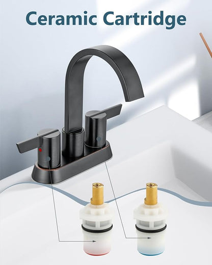 Aolemi Bathroom Faucets for Sink 3 Hole,4 Inch Centerset Waterfall Faucet 2 Handle for Bathroom Sink with Pop-Up Drain and Supply Lines Oil Rubbed Bronze
