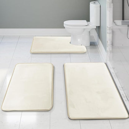 Clara Clark 3 Piece Bathroom Rugs Bath Mat Set, Velvet Memory Foam Bath Mats for Bathroom - Non-Slip, PVC Backing Bath Rugs, Washable - Dries Quickly, White