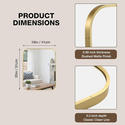 16"x20" Bathroom Mirror for Over Sink, Brushed Gold Rectangle Vanity Mirror | Aluminum Alloy Frame, Clear Reflection, Rust-Resistant, Vertical or Horizontal, Wall Mount, Bedroom and Entryway