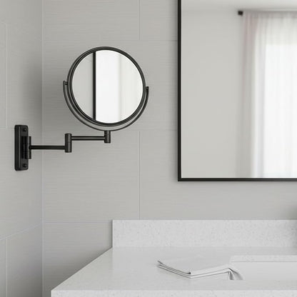 JERDON Wall-Mounted Magnifying Mirror - Bathroom Makeup Mirror with 5X Magnification - 8-Inch Diameter - Black - Model JP7506BK