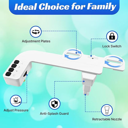 Bidet Attachment for Toilet,0.23 Inch Ultra-Thin Non-Electric Bidet,Knob Control for Water Flow On/Off, Adjustable Water Pressure,Foldable Dual Self-Cleaning Nozzles (Only Cold Water)