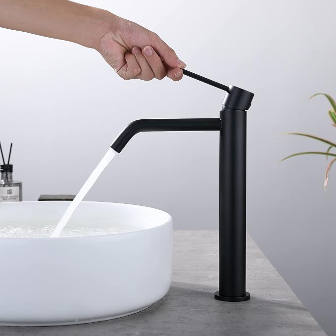 Black Vessel Sink Faucet with Drain Assembly and cUPC Supply Lines, JXMMP Stainless Steel Matte Black Faucets for Bathroom Sink, Tall Bathroom Faucet JXM1001BK