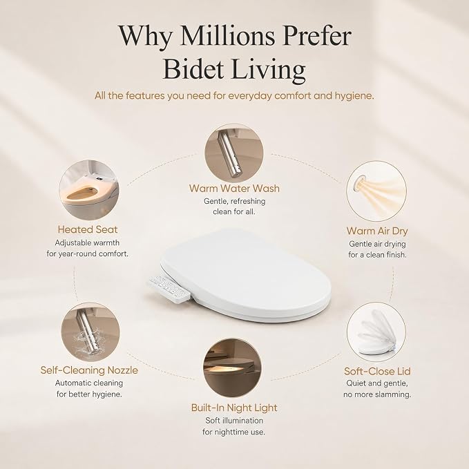 GAICOM Electric Bidet Toilet Seat Elongated, Heated Toilet Seat Air Dryer | Instant Warm Water, Side Control, Multiple Wash Modes, Self-Cleaning Nozzle, Quiet-Close Lid, Easy Installation