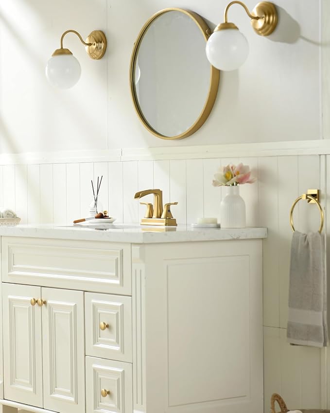Fapully Bathroom Faucet, Waterfall Bathroom Sink Faucet Widespread, 4 Inch Centerset Brushed Gold Faucet for Bathroom Sink with Pop-up Drain
