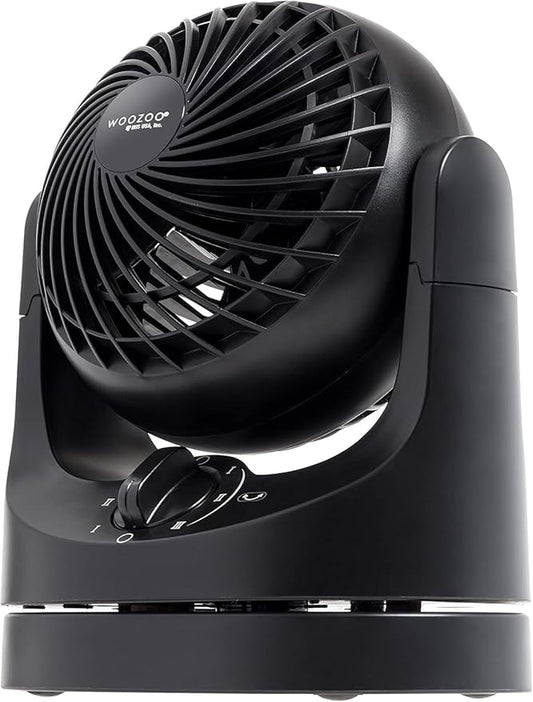 IRIS USA WOOZOO Desk Fan, Oscillating Table Air Circulator, 3 Speeds, 32ft Max Air Distance, 112° Adjustable Tilt, 27.5db Quiet Motor, Small Fan for Bedroom, Office, Dorm, Black
