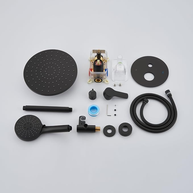 Iriber Shower System Ceiling Mounted Shower Faucet Mixer Set with Luxury High Pressure Shower head and 3-Setting Handheld, Bathroom Shower Trim Kit Contain Pressure Balance Valve,Mattle Black