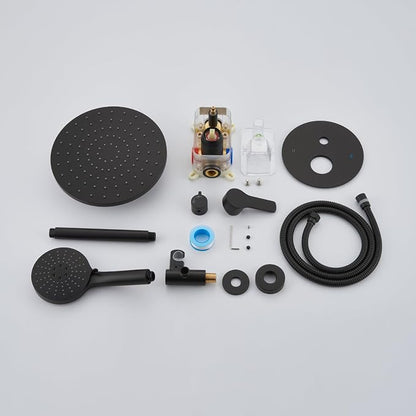 Iriber Shower System Ceiling Mounted Shower Faucet Mixer Set with Luxury High Pressure Shower head and 3-Setting Handheld, Bathroom Shower Trim Kit Contain Pressure Balance Valve,Mattle Black