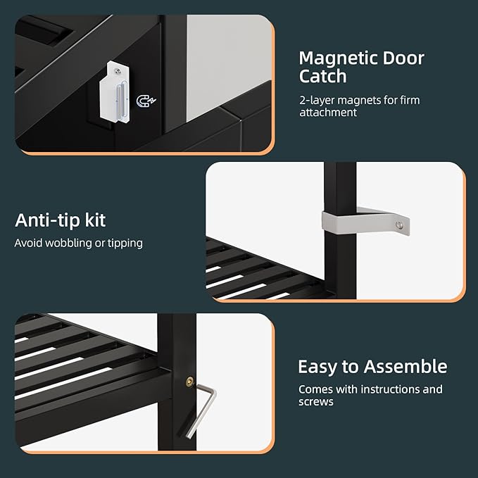 HITNET Bathroom Cabinet Freestanding, Tall Slim Bamboo Storage Cabinet with Shelves and Door, Space Saving Kitchen Cupboard Organizer, Black