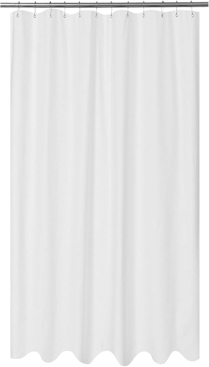 Embossed Microfiber Shower Curtain Liner 71 x 96, White | Extra Long, Machine Washable, Bottom Magnets, Water Repellent, 71x96 inches Soft Fabric Shower Curtain for Bathroom