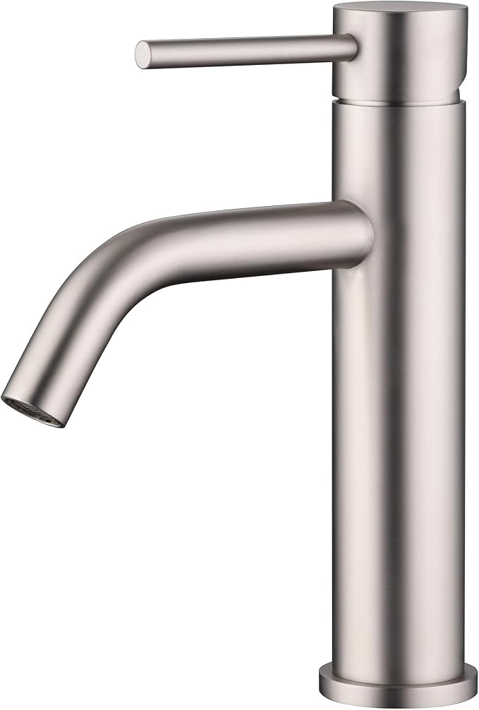 SUMERAIN Bathroom Sink Faucet Brushed Nickel Single Handle | Modern, Lead-Free, Stainless Steel, Single Hole, with Faucet Supply Lines, Easy DIY Install