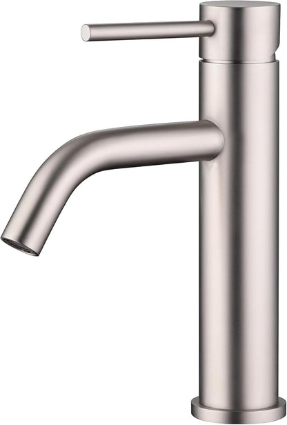 SUMERAIN Bathroom Sink Faucet Brushed Nickel Single Handle | Modern, Lead-Free, Stainless Steel, Single Hole, with Faucet Supply Lines, Easy DIY Install