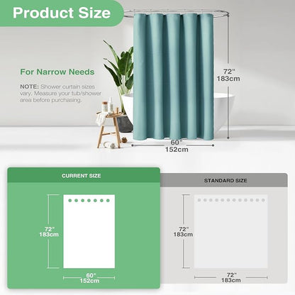 Stall Waffle Shower Curtain 256 GSM Heavy 60"x72" Teal/Turquoise | 60 Inch Wide, Thick Cloth, Weighted Hem, Water Repellent, Hotel Luxury Polyester Shower Curtain Set for Bathroom 10 Hooks