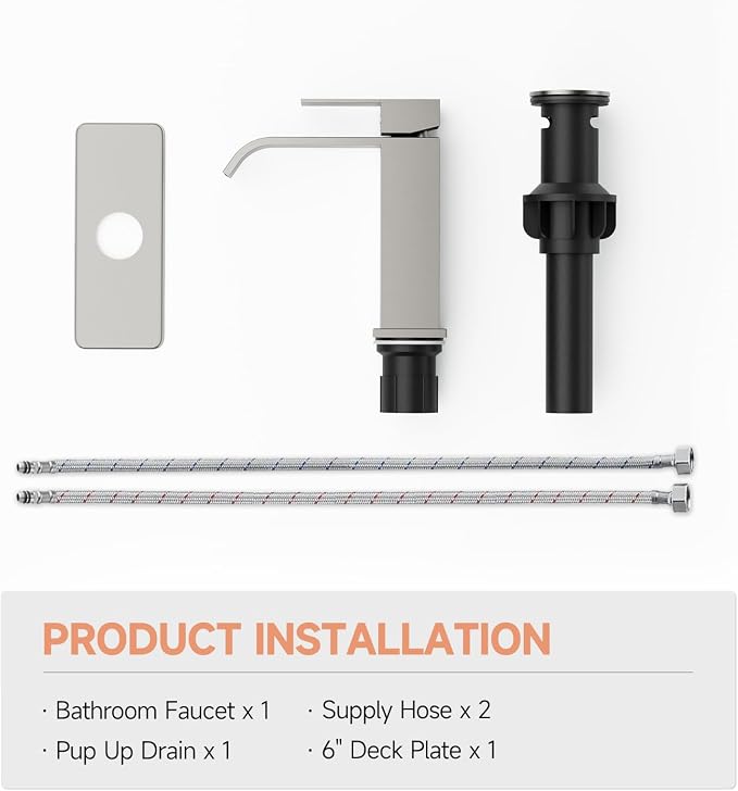 Brushed Nickel Bathroom Faucets Evolvegoods Modern Waterfall Faucet | Single Handle 1 or 3 Hole Bathroom Sink Faucet RV Mixer Tap Vanity Faucet with Deck Plate Pop-up Drain and Supply Lines
