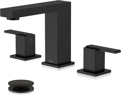 Matte Black Widespread Bathroom Faucet 3 Hole Vanity Faucet 2 Handle | Bathroom Sink Faucet with Pop Up Drain & Supply Lines, Lead-Free cUPC & NSF Certified, 8 Inch Faucet for Vanity Restroom Sink