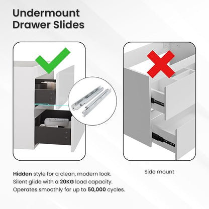 30" Floating Bathroom Vanity with Black Sink, Modern Bathroom Cabinet with Top and Soft Close Drawers, Spacious Storage for Small Space, White - Lavanda Collection
