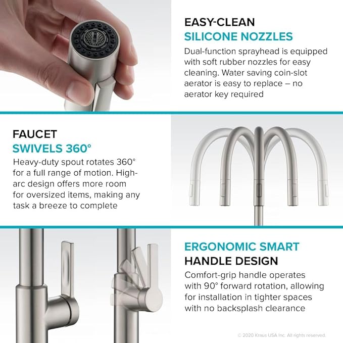 KRAUS Oletto High-Arc Tall Single Handle Pull-Down Kitchen Faucet in Spot Free Stainless Steel, Height 20 3/8 inch, KPF-2821SFS