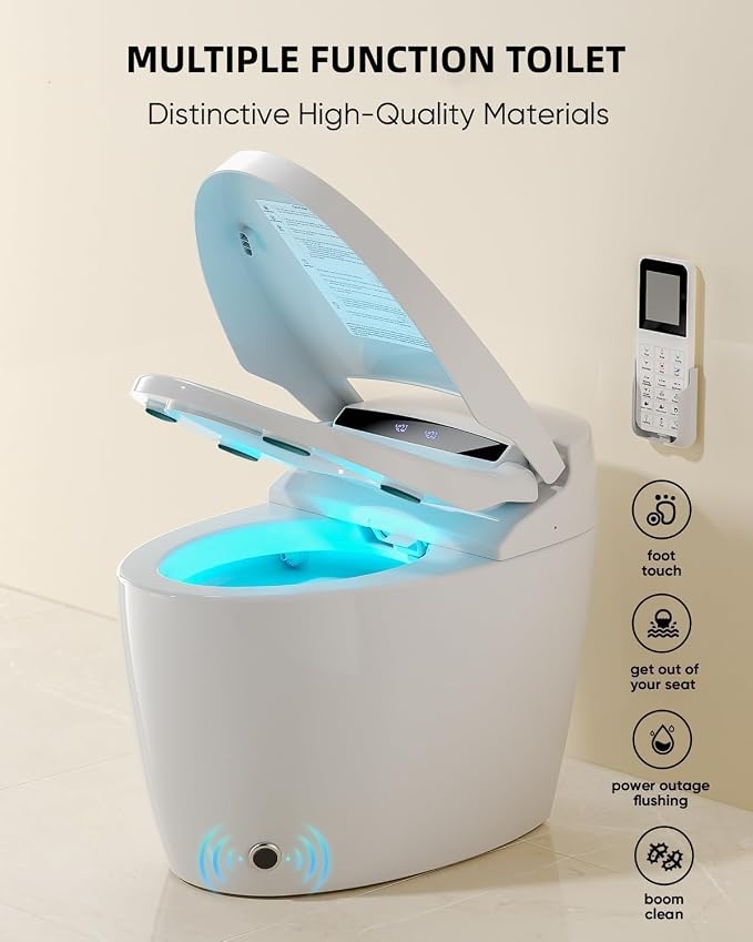 Smart Toilet with Bidet Built In with Warm Water Sprayer and Dryer | Foot Sensor Operation,Heated Seat toilet with LED Display for Bathroom,Auto Dual Flush