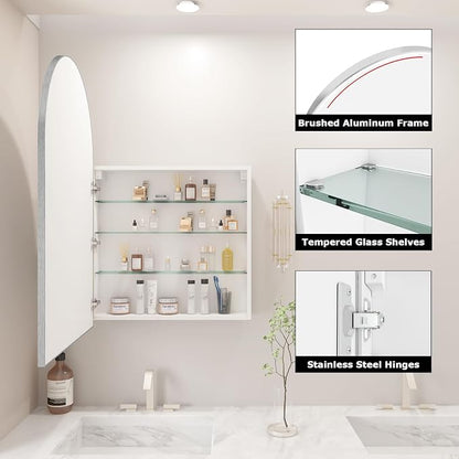 FKWin Large Medicine Cabinet Mirror for Luxury Bathrooms, Wall Mount | Large Bathroom Mirror with Storage, Modern Bathroom Style, Adjustable Shelves, Reversible Door, Clean Contemporary Look