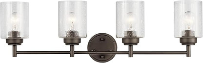 Kichler Winslow 4-Light Farmhouse Vanity Light, Olde Bronze | Clear seeded glass vanity light for bathroom mirrors (30" x 9.25" x 12"), 45887OZ