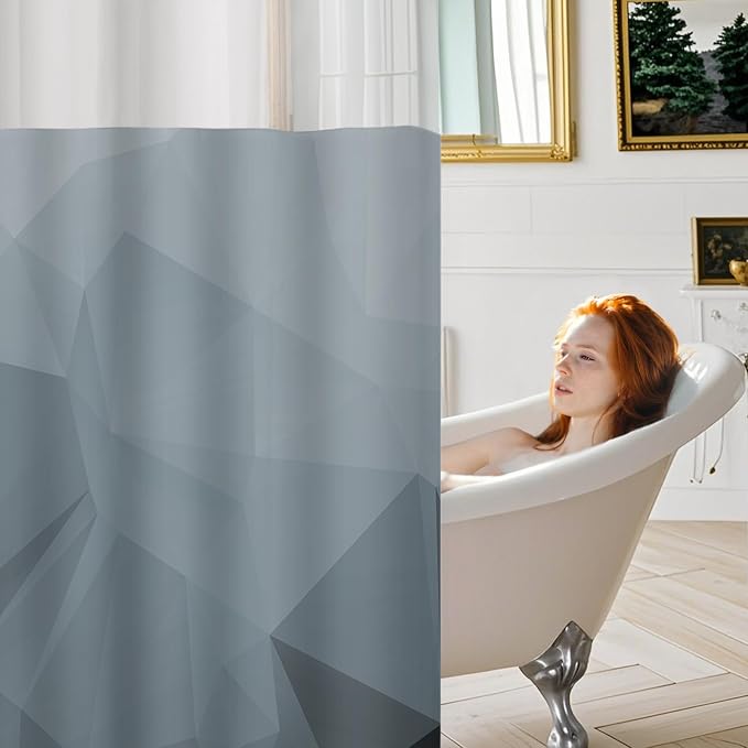 No Hook Shower Curtain with Snap in Liner Set, Grey, 71x86 | Waterproof Fabric for Bathroom, Modern Hotel Style Ombre Design, Mesh Top Window, Machine Washable, Quick Install