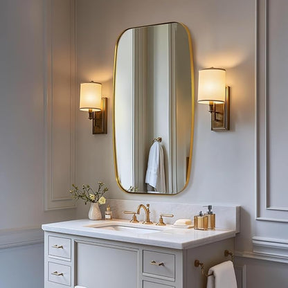 Gold Oval Mirrors for Bathroom, Large 24x36’’ Brushed Gold Metal Framed Oblong Wall Mirror, Modern Brass Vanity Mirror in Stainless Steel Frame Wall Mount Horizontal or Vertical