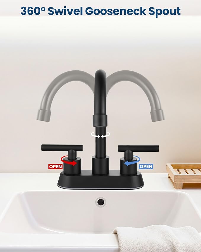 Airuida 4 Inch Centerset Matte Black Bathroom Sink Faucet | 2 Handle,with Pop Up Drain,Sink Faucet Bathroom