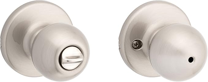 Kwikset Polo Interior Privacy Door Knob with Lock, Door Handle For Bathroom and Bedroom, Satin Nickel Keyless Turn Lock Doorknob, with Microban Protection