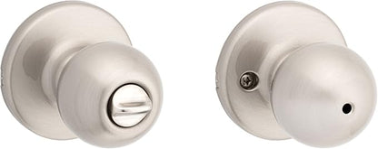 Kwikset Polo Interior Privacy Door Knob with Lock, Door Handle For Bathroom and Bedroom, Satin Nickel Keyless Turn Lock Doorknob, with Microban Protection
