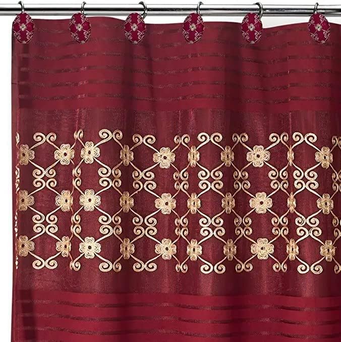 Zahari Home Elegant Rose Bathroom Shower Curtain Set - 13pc Set Including 12 Rings - Contemporary Decor - Burgundy Shower Curtain - Unique Design - Stylish Accessories