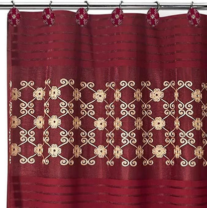 Zahari Home Elegant Rose Bathroom Shower Curtain Set - 13pc Set Including 12 Rings - Contemporary Decor - Burgundy Shower Curtain - Unique Design - Stylish Accessories