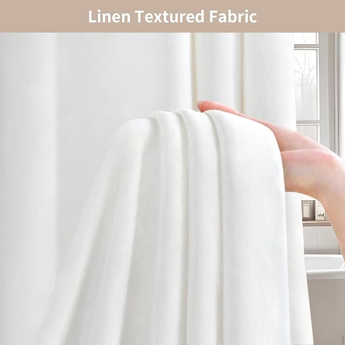 Linen Shower Curtain White, Fabric Boho Farmhouse Shower Curtains for Bathroom Cotton Natural Cloth Liner Set 72" W x 72" L