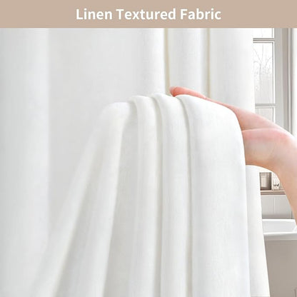 Linen Shower Curtain White, Fabric Boho Farmhouse Shower Curtains for Bathroom Cotton Natural Cloth Liner Set 72" W x 72" L