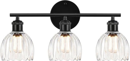 Bathroom Light Fixtures, 3-Light Brushed Black Vanity Lights for Bathroom with Clear Tulip Glass Shade, 20" Vintage Bathroom Vanity Lighting Fixtures Over Mirror for Bedroom Living Room Hallway