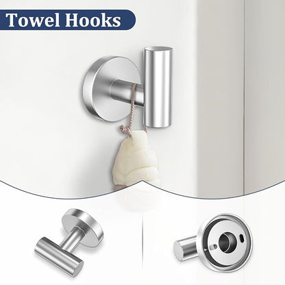 5 Pieces Bathroom Hardware Set Brushed Nickel Towel Bar Set Round Towel Holder Set Upgraded Paper Towel Holder with Shelf Stainless Steel Wall Mounted,23.6 Inch