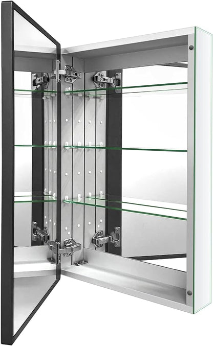 Aluminum Bathroom Medicine Cabinet with Farmhouse Black Framed 16x26 Inches Recess or Surface Mount Mirror Cabinet for Bathroom Toilet Kitchen