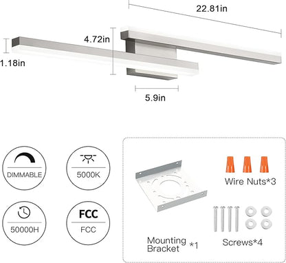 36in Vanity Lights,36W 2500LM Modern Brushed Nickel Vanity Light Bathroom Lighting Fixture Over Mirror, Dimmable LED Bathroom Light Fixture 5000K Cool White Vanity Light Bar -2 Light