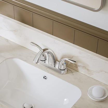 Phiestina Chrome 4 Inch 2 Handle Centerset 2 or 3 Holes Bathroom Faucet, Vanity Sink Faucet with Copper Pop Up Drain and Water Supply Lines, BF008-5-C