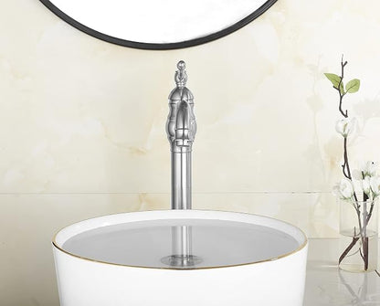 Bathroom Vessel Bowl Sink Faucet Brushed Nickel Single Handle with Drain | One Hole Lavatory Vanity Faucet 360° Swivel Matching Pop up Drain without Overflow Commercial Deck Mount