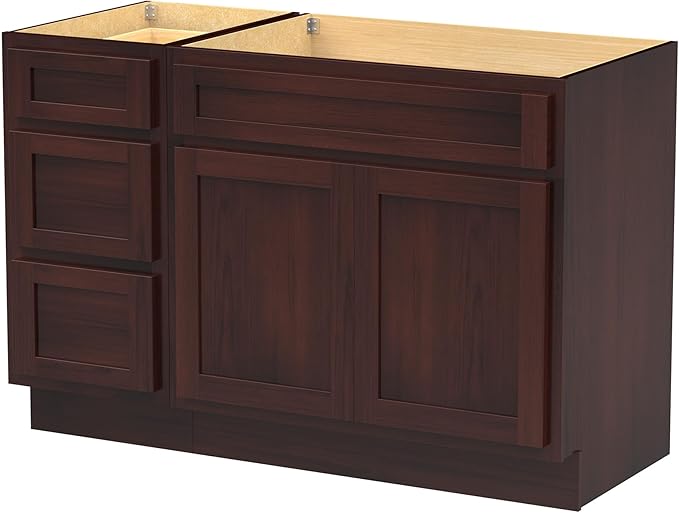Vanity Art 48 inch Bathroom Vanity with Double Shutter Door, Wood Bathroom Vanity Cabinet with Soft Closing Shaker Drawer, Sturdy Floor Mounted Storage Cabinet Organizer for Bathroom, VA4048-3-B