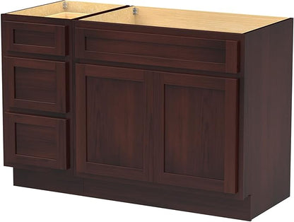 Vanity Art 48 inch Bathroom Vanity with Double Shutter Door, Wood Bathroom Vanity Cabinet with Soft Closing Shaker Drawer, Sturdy Floor Mounted Storage Cabinet Organizer for Bathroom, VA4048-3-B
