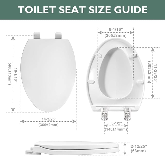 WSSROGY Toilet seat Elongated with Slow Close Hinges, Four Bumpers Never Loosen and Easily Remove, Two Sets of Parts, Plastic, White