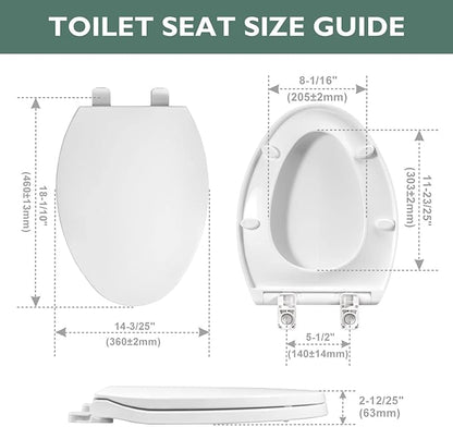 WSSROGY Toilet seat Elongated with Slow Close Hinges, Four Bumpers Never Loosen and Easily Remove, Two Sets of Parts, Plastic, White