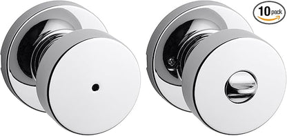 Kwikset Pismo Interior Privacy Door Knob with Lock, Door Handle for Bathroom and Bedroom, Polished Chrome Keyless Turn Lock Doorknob (Pack of 10)