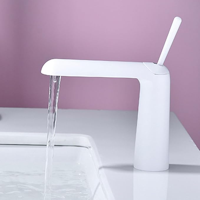 Faucet for Bathroom Sink Single Handle Brass Bathroom Water Faucet Single Hole White
