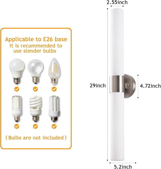 29" Modern Wall Sconce with Frosted Glass Shades, for Bathroom Mirror Bedroom Living Room Hallway, Brushed Nickel Finish