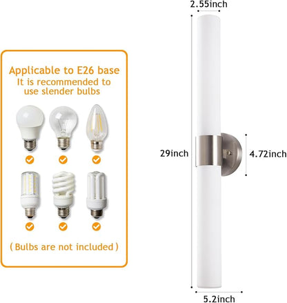 29" Modern Wall Sconce with Frosted Glass Shades, for Bathroom Mirror Bedroom Living Room Hallway, Brushed Nickel Finish