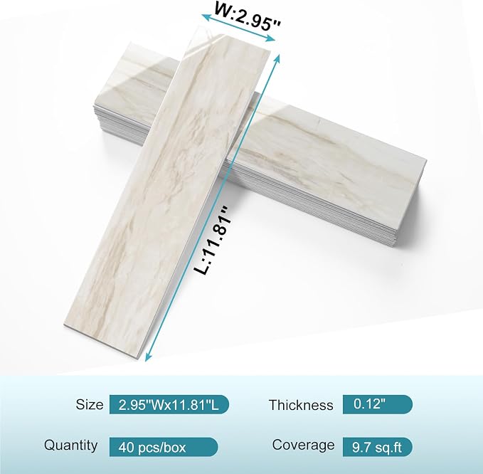 Vamos Tile Peel and Stick Backsplash, Glossy 40-Piece 3''x12'' Subway Tile | Eurasian Wood with White Grout Wall Tile,PVC Faux Stone Stick on Subway Tiles for Kitchen,Bathroom,Laundry,Camper