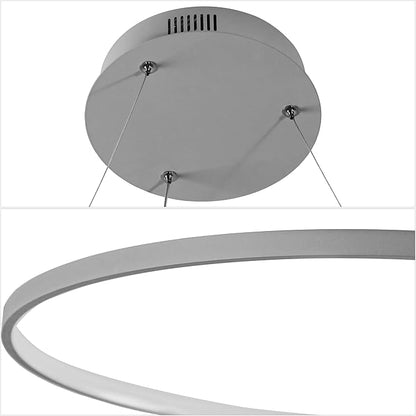 JONATHAN Y 15.75" Gray Modern Integrated LED Pendant Light, Dimmable Round Hoop Chandelier for Kitchen Island, Dining Room, Adjustable Height Metal Hanging Light (JYL7202E)